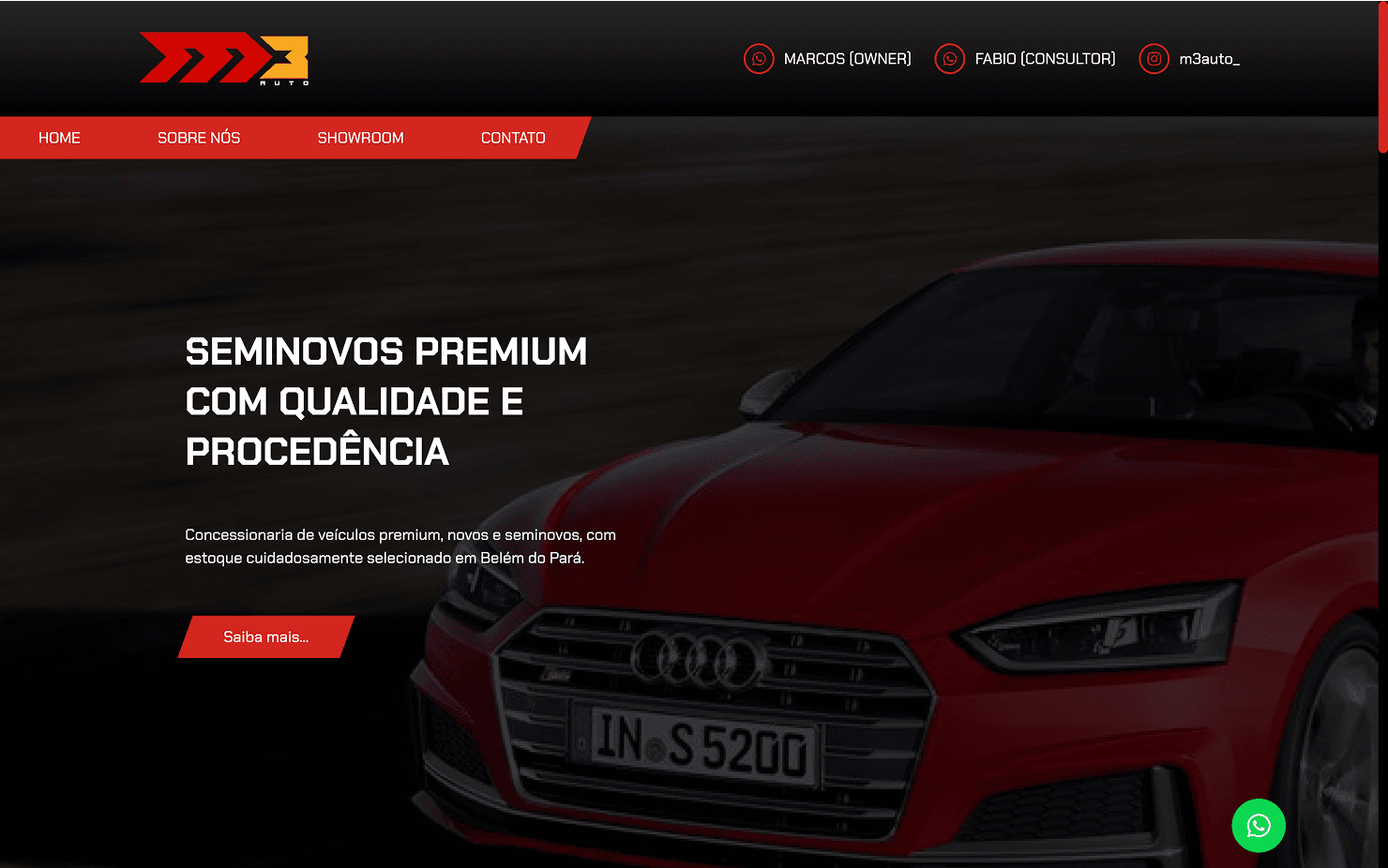 Imagem da Landing Page da M3 Auto
